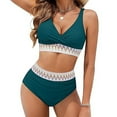 thumbnail image 1 of ZQGJB Women High Waisted Bikini Sets Front Twist V Neck Push up Padded Swimwear Tummy Control Swimsuits Color Block Two Piece Bathing Suit(Green,L), 1 of 8