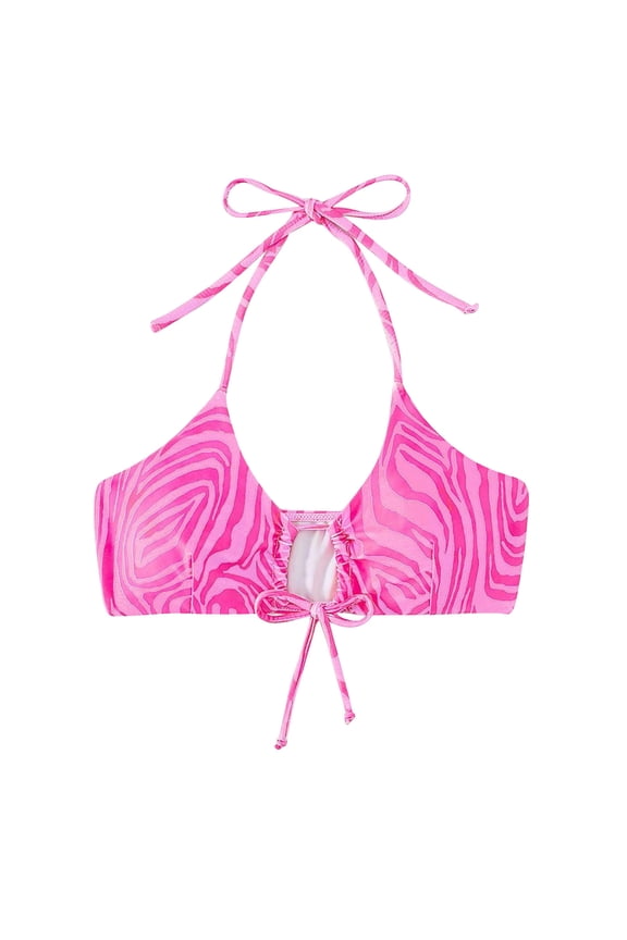 Women Leopard Bikini Top Only - Supportive Swimsuit Top Adjustable Strap Large Bust Bathing Suit Top 2025 Cut Out Twist Swim Top(Hot Pink,L)