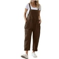 thumbnail image 1 of ZQGJB Women Long Casual Loose Bib Pants Overalls Baggy Rompers Jumpsuits with Pockets Trendy Solid Color Summer Sleeveless Suspender Jumpers Coffee XXL, 1 of 9