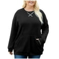 thumbnail image 1 of ZQGJB Women Plus Size Corduroy Sweatshirt Oversized Long Sleeve Basic Solid Color Crewneck Pullover Sweater with Kangaroo Pocket Fall Winter Warm Outfit Clothes Black XXXXL, 1 of 6