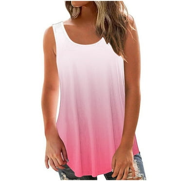 ZQGJB Women Tank Tops Casual Tie Dye Gradient Print Summer Sleeveless Camisole Vest Trendy Crew Neck Basic Workout Tunic Tees Shirt Blouse Pink M