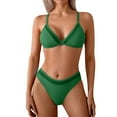 thumbnail image 1 of ZQGJB Women Two Piece Bikini High Cut Swimsuit Mesh Patchwork Push up Padded Triangle Bathing Suit Cheeky Bikini Set(Green,L), 1 of 3