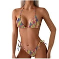 thumbnail image 1 of ZQGJB Women Two Piece String Bikini Set Cute Summer Floral Print Halter Side Tie Triangle Thong Swimsuits Bathing Suit(Gold,S), 1 of 3