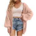 thumbnail image 1 of ZQGJB Women's 2023 Fall Long Batwing Sleeve Waffle Knit Cardigan Solid Color Chunky Open Front Long Loose Sweater Coat with Pockets Pink XL, 1 of 6