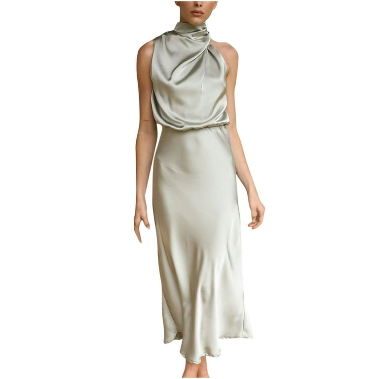 ZQGJB Women's 2023 Summer Satin Dress Elegant Wedding Guest