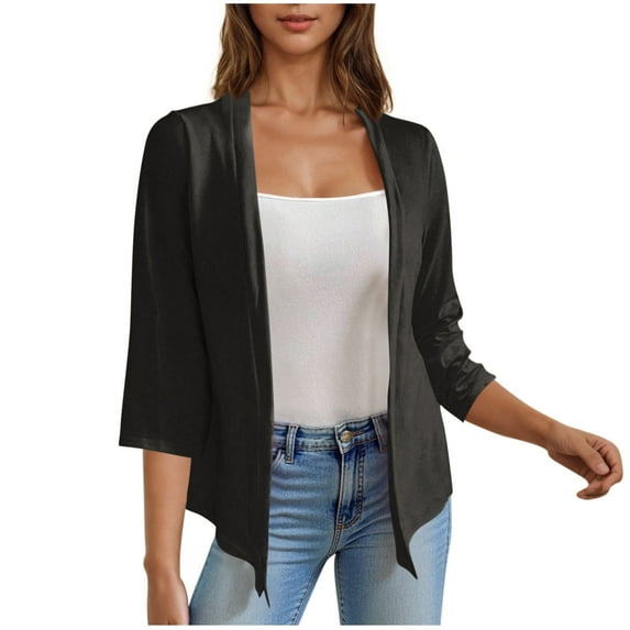 ZQGJB Women's 3/4 Sleeve Open Front Cardigan Lightweight Elegant Shrugs for Women Loose Fit Casual Dressy Beach Cover up Gray L