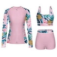 thumbnail image 1 of ZQGJB Women's 3 Piece Rash Guard Zip Up UPF 50+ Swim Shirt Built in Bra Retro Floral Print Long Sleeve Swimsuits Swim Skirt with Bikini Brief(Pink,L), 1 of 6