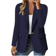 ZQGJB Womens Blazer Business Casual Lightweight Suit - Single Breasted Long Sleeve Slim Fit Work Office Jacket with Pockets Navy M