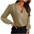 thumbnail image 1 of ZQGJB Women's Business Casual Tops Elegant V Neck Puff Long Sleeve Shirts Dressy Solid Color Office Work Blouse 2025 Fall Outfits Clothes Khaki XL, 1 of 9