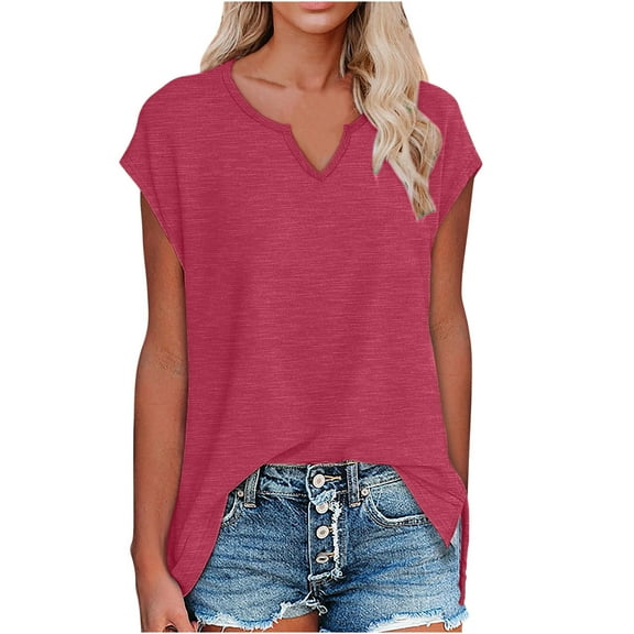 ZQGJB Women's Cap Sleeve Shirts Casual Summer V Neck Tunic Tops Loose Tshirts Side Slit Workout Tees Shirt Loose Lightweight Comfy Cami Tank Tops Hot Pink L
