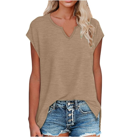 ZQGJB Women's Cap Sleeve Shirts Casual Summer V Neck Tunic Tops Loose Tshirts Side Slit Workout Tees Shirt Loose Lightweight Comfy Cami Tank Tops Khaki S