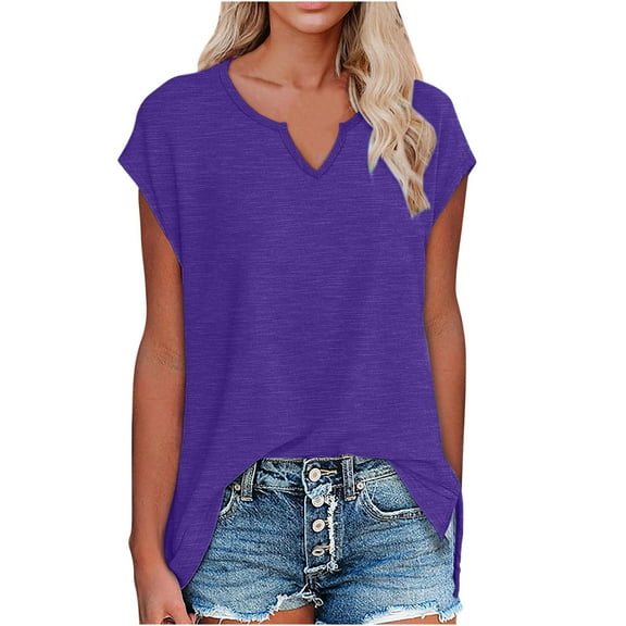 ZQGJB Women's Cap Sleeve Shirts Casual Summer V Neck Tunic Tops Loose Tshirts Side Slit Workout Tees Shirt Loose Lightweight Comfy Cami Tank Tops Purple M