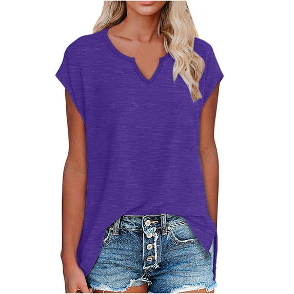 ZQGJB Women's Cap Sleeve Shirts Casual Summer V Neck Tunic Tops Loose Tshirts Side Slit Workout Tees Shirt Loose Lightweight Comfy Cami Tank Tops Purple S