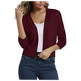 thumbnail image 1 of ZQGJB Women's Casual Shrug 3/4 Sleeve Lightweight Open Front Knit Cropped Bolero Cardigan Sweater Trendy Fall Pullover Sweater Tops Blouse Wine L, 1 of 6