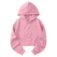 thumbnail image 1 of ZQGJB Women's Drawstring Cropped Hoodie Lightweight Casual Fall Hoodies for Women Loose Workout Crop Tops Sweatshirt Long Sleeve Hooded Pullover Crop Top Pink XL, 1 of 8