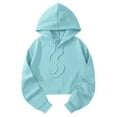 thumbnail image 1 of ZQGJB Women's Drawstring Cropped Hoodie Lightweight Casual Fall Hoodies for Women Loose Workout Crop Tops Sweatshirt Long Sleeve Hooded Pullover Crop Top Light Blue XL, 1 of 8