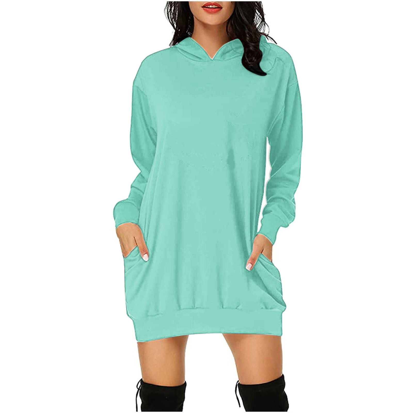 ZQGJB Women's Fashion Hoodie Sweatshirt Dress with Pockets Casual Long