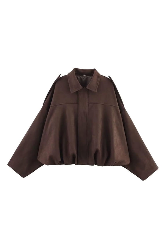 Women's Faux Suede Bomber Jacket Fall Spring Open Front Cropped Lapel Coat Casual Full Zip up Oversized Long Sleeves Trendy Streetwear Outerwear Coffee#01 S