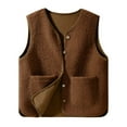 thumbnail image 1 of ZQGJB Women's Fleece Fuzzy Vest Winter Warm Button Down V Neck Sleeveless Outerwear Lightweight Casual Waistcoat with Pocket Khaki L, 1 of 6