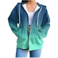 thumbnail image 1 of ZQGJB Women's Full Zip Up Hoodie Tops Fall Jacket Casual Tie Dye Gradient Print Long Sleeve Oversized Drawstring Hooded Sweatshirts with Pockets Green XXL, 1 of 4