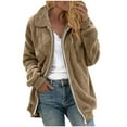 thumbnail image 1 of ZQGJB Women's Fuzzy Fleece Jacket Oversized Solid Color Full Zip up Sherpa Coat with Hood Winter Plush Thick Warm Shaggy Teddy Coats Long Sleeve Outerwear Khaki XXL, 1 of 5