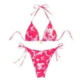 thumbnail image 1 of ZQGJB Women's Halter Tie Side Triangle Bikini Set Vintage Floral Printed High Cut 2 Piece Bikini Swimsuit Bathing Suit(Pink,L), 1 of 5