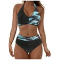 thumbnail image 1 of ZQGJB Women's High Waisted Bikini Sets Tummy Control Swimsuits 2025 Two Piece Bathing Suits Color Block Halter V Neck Swim Suits(Black#02,S), 1 of 9