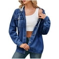 ZQGJB Women's Jean Buttons Ripped Denim Jackets Coats with Detachable