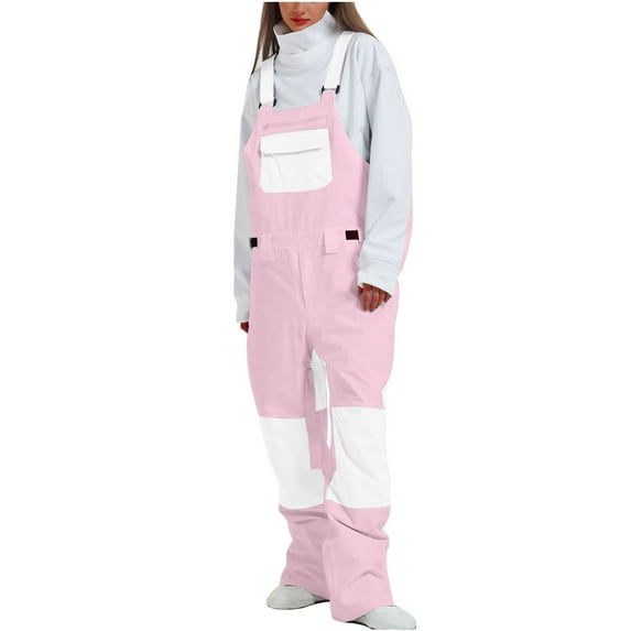 ZQGJB Women's Men's Winter Outdoor Mountain Snow Snowboard Bibs Outdoor Ripstop Waterproof Adjustable Ski Pants Pink L