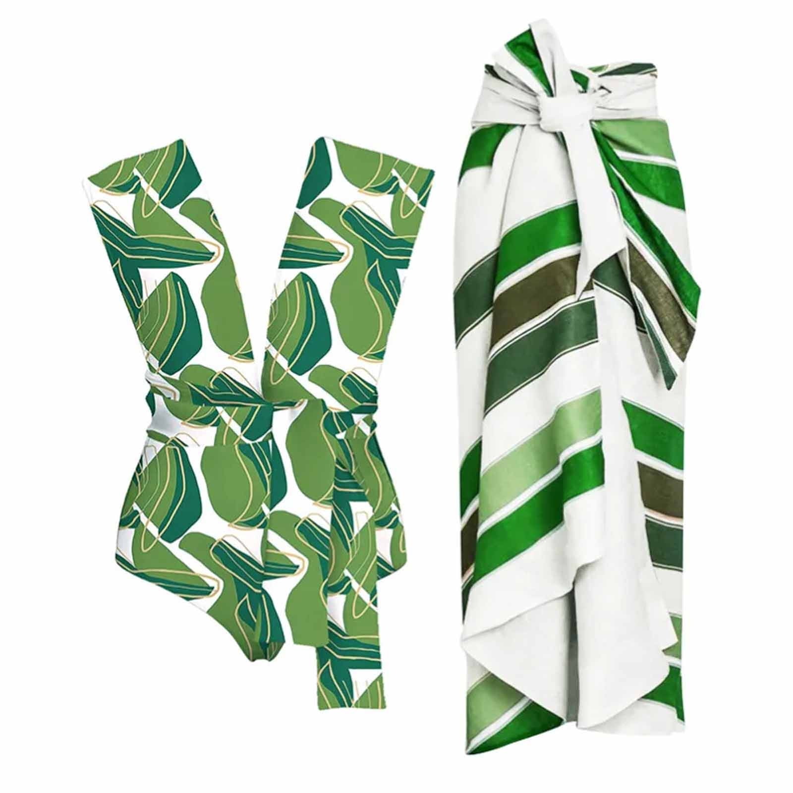 ZQGJB Women's One Piece Swimsuit with Cover up Beach Skirt Sarong Two