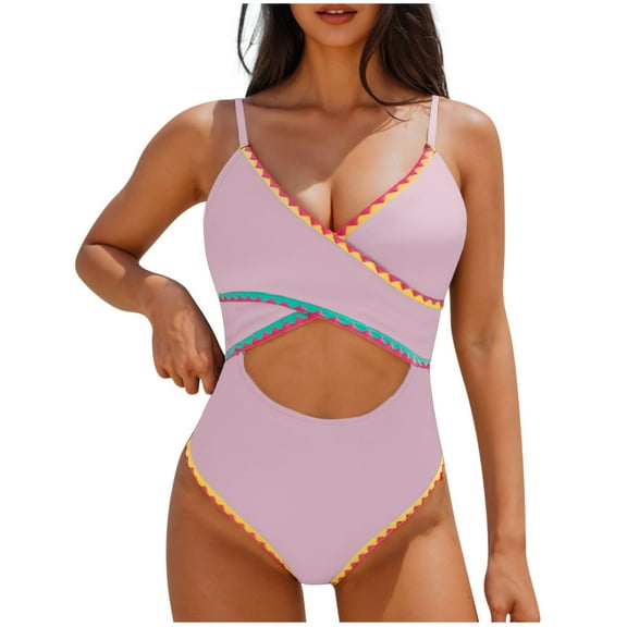 ZQGJB Women's One Piece Swimsuits 2025 Tummy Control -Modest Neon 1 Piece Bathing Suit Criss Cross V Neck Cutout Beach Outfit Sexy Sport Swim Suits(Pink,XL)