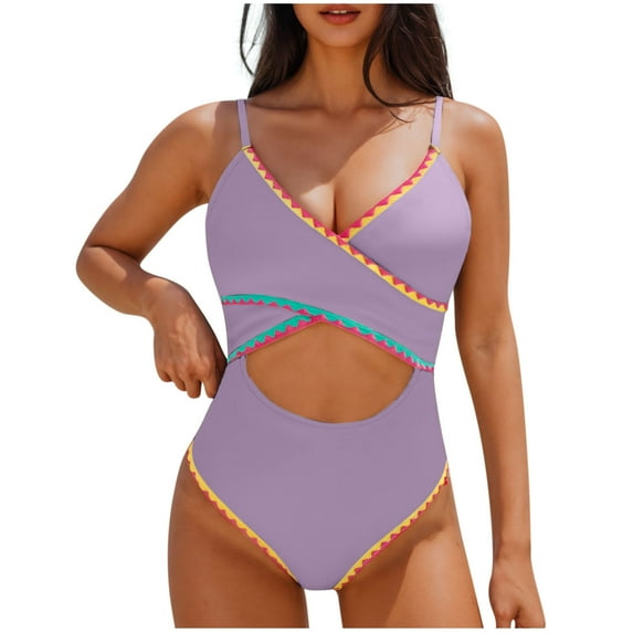ZQGJB Women's One Piece Swimsuits 2025 Tummy Control -Modest Neon 1 Piece Bathing Suit Criss Cross V Neck Cutout Beach Outfit Sexy Sport Swim Suits(Purple,XXL)
