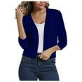 thumbnail image 1 of ZQGJB Women's Open Front Knit Cropped Bolero Shrug Cardigan Sweater Trendy 3/4 Length Sleeve Pullover Blouse Lightweight Crop Thin Jacket Tops Blue L, 1 of 5