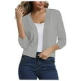 thumbnail image 1 of ZQGJB Women's Open Front Knit Cropped Bolero Shrug Cardigan Sweater Trendy 3/4 Length Sleeve Pullover Blouse Lightweight Crop Thin Jacket Tops Gray XL, 1 of 5