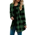 thumbnail image 1 of ZQGJB Women's Open Front Long Cardigan Plus Size Draped Snap Buffalo Plaid Shirt Lightweight Kimono Cardigan Fall Winter Knit Pullover Sweater Tops Outwear Green L, 1 of 6