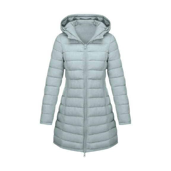 ZQGJB Women's Packable Puffer Jacket Lightweight Reversible Full Zip up Long Sleeve Puffer Coat with Hood Long Winter Warm Travel Puffer Jackets with Pockets Gray M