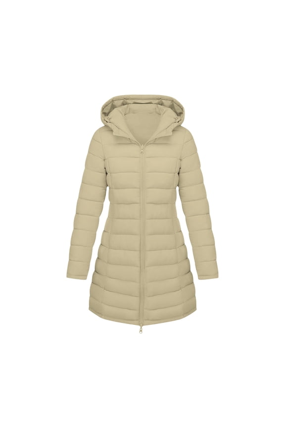 Women's Packable Puffer Jacket Lightweight Reversible Full Zip up Long Sleeve Puffer Coat with Hood Long Winter Warm Travel Puffer Jackets with Pockets Khaki XXL