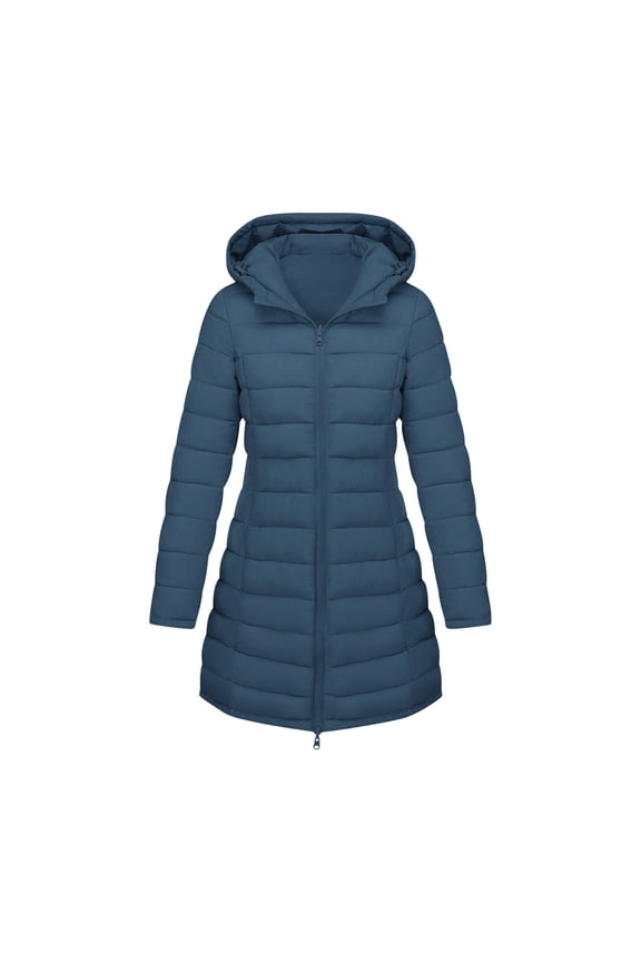 Women's Packable Puffer Jacket Lightweight Reversible Full Zip up Long Sleeve Puffer Coat with Hood Long Winter Warm Travel Puffer Jackets with Pockets Navy XXL