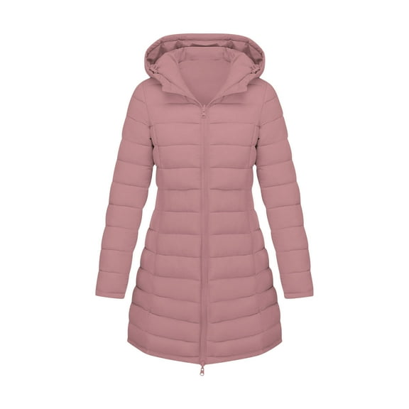 ZQGJB Women's Packable Puffer Jacket Lightweight Reversible Full Zip up Long Sleeve Puffer Coat with Hood Long Winter Warm Travel Puffer Jackets with Pockets Pink M