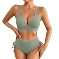 thumbnail image 1 of ZQGJB Women's Ribbed Bikini Sets Two Piece Swimsuit V Neck High Waisted Ruched Tummy Control 2025 Summer Side Tie Bathing Suit(Green,XL), 1 of 5