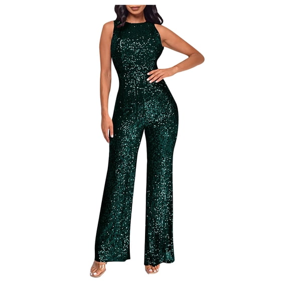 ZQGJB Women's Sexy Elegant Sparkly Rhinestone Bodycon Jumpsuits Party Club Night Outfit Rompers Hot Drilling Clubwear Trendy Crewneck One Piece Long Pant Suit Army Green S
