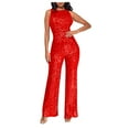 thumbnail image 1 of ZQGJB Women's Sexy Elegant Sparkly Rhinestone Bodycon Jumpsuits Party Club Night Outfit Rompers Hot Drilling Clubwear Trendy Crewneck One Piece Long Pant Suit Red XXXL, 1 of 5