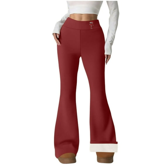 ZQGJB Women's Sherpa Fleece Lined Leggings Winter Plush Thick Warm Bootcut Flare Sweatpants Stretch High Waisted Soft Thermal Yoga Pants A-Wine XXL