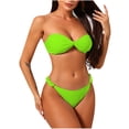 thumbnail image 1 of ZQGJB Women's Strapless Bikini Set Solid Color Summer Sexy Knot Front Twist Bandeau Swimsuits High Cut Tie Sexy Bathing Suit(Green,M), 1 of 5