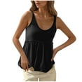 thumbnail image 1 of ZQGJB Women's Summer Flowy Tank Tops Loose Fit Sleeveless Strap Ruffle V Neck Shirts Babydoll Tunic Tank Peplum Tops Black S, 1 of 7