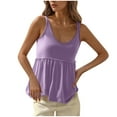 thumbnail image 1 of ZQGJB Women's Summer Flowy Tank Tops Loose Fit Sleeveless Strap Ruffle V Neck Shirts Babydoll Tunic Tank Peplum Tops Purple L, 1 of 7