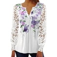 thumbnail image 1 of ZQGJB Women's Summer V Neck Lace Crochet Eyelet Tops Long Sleeve Casual Button Henley Shirts Relaxed Fitted Elegant Work Office Blouses Z01-Purple XXL, 1 of 6