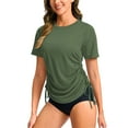 thumbnail image 1 of ZQGJB Women's Swim Shirt UPF 50+ Short Sleeve Rash Guard SPF UV Sun Protection Swimming Swimsuit Side Drawstring Bathing Suit Top Only Army Green XXL, 1 of 9