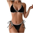 thumbnail image 1 of ZQGJB Women's Triangle Bikini Tie Side Whip Stitch String Bikini Sexy Summer Two Piece Swimsuit Bathing Suits(Black,S), 1 of 7