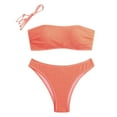 thumbnail image 1 of ZQGJB Women's Two Piece Bandeau Swimsuit Ribbed Solid Color Strapless Tube Bikini Top with Mid Waist Cheeky Bottom Bathing Suit(Orange,L), 1 of 3
